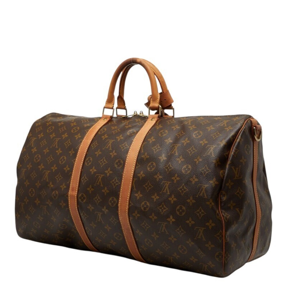 Louis Vuitton Keepall Boston Monogram Bandoulire Travel Leather Brown Bag Brown